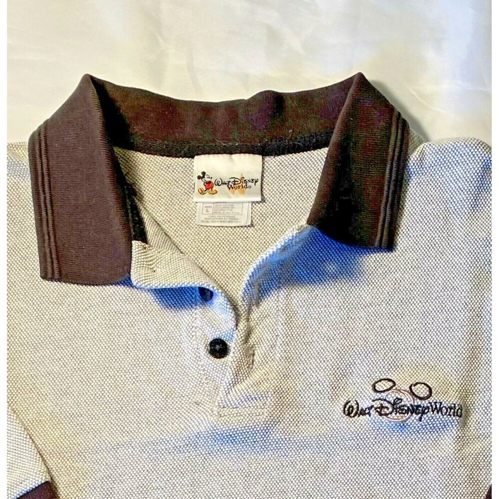 Disneyland Walt Disney World Mickey Mouse Gray Polo Mens L Golf Shirt Pullover